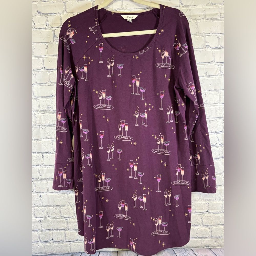 Soma Party Drinks Bordeaux Loungewear Comfy Casual Cozy Long Sleeve Nightshirt